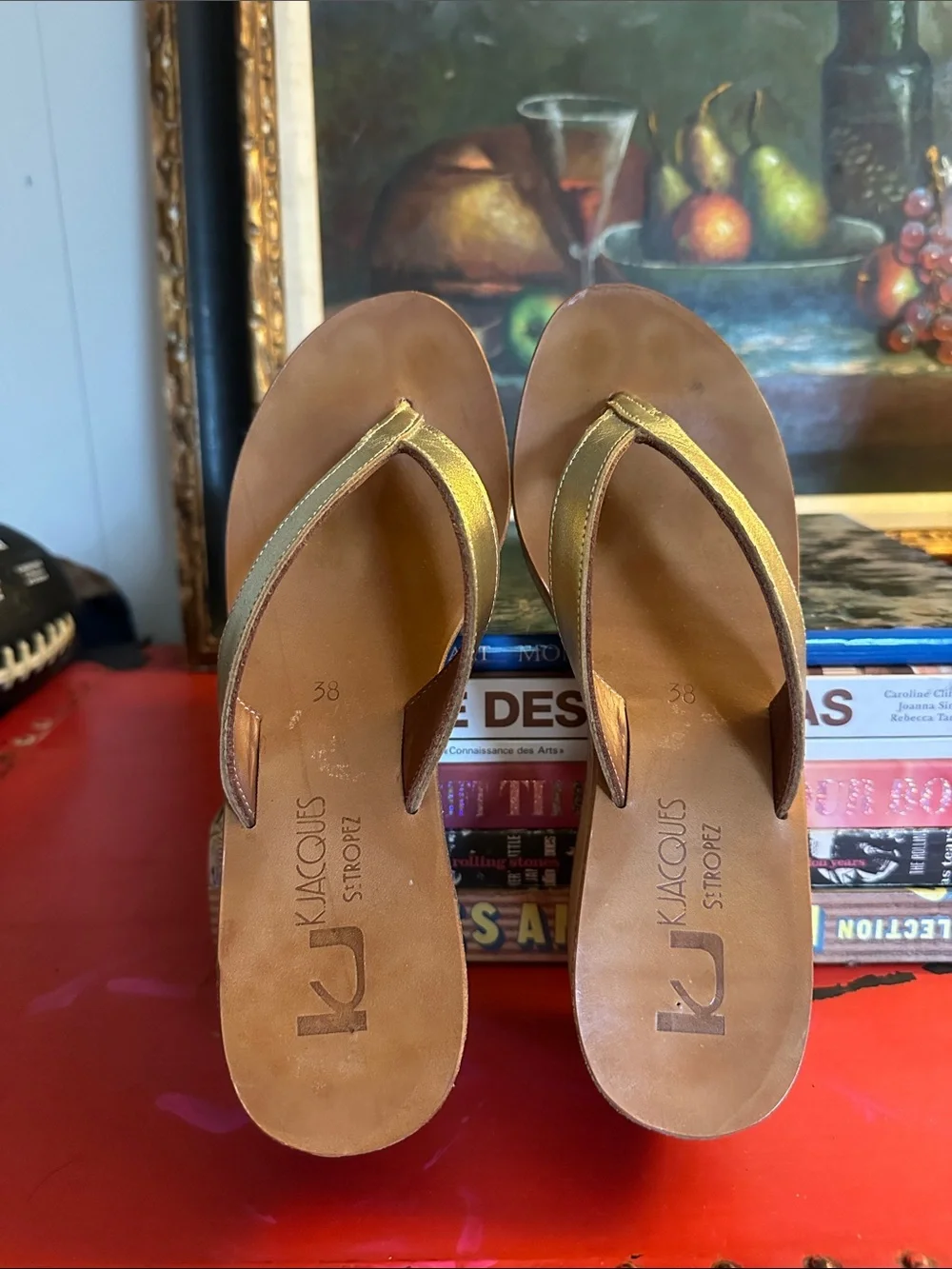 K.Jacques Metallic Gold Cork Platform Thongs